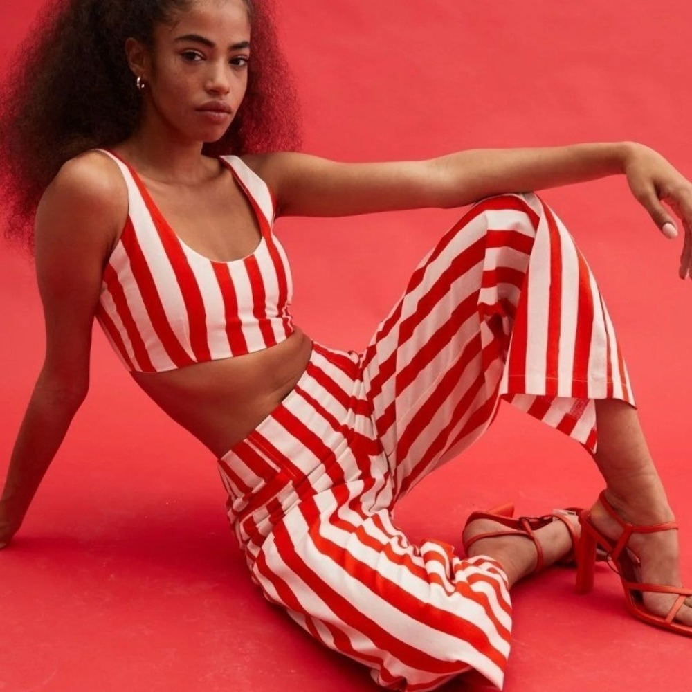NWT 2pc SET Compania Fantastica Red White Striped Crop‎ Top, Wide Leg Ankle Pant